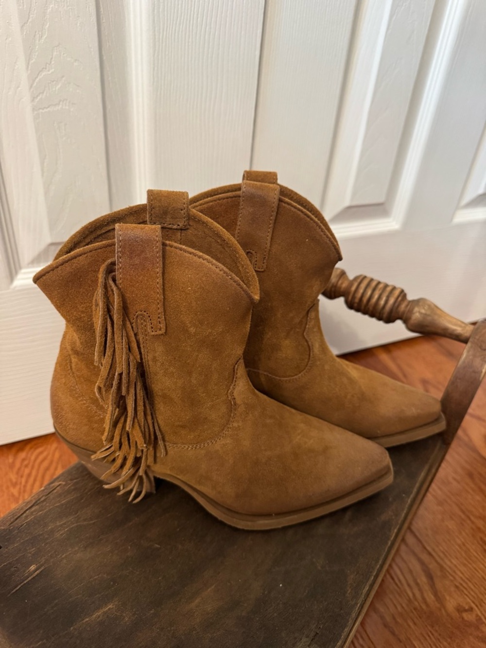 Sundance Fringe Suede Western Ankle Boots - Tan EU 37/ US 7